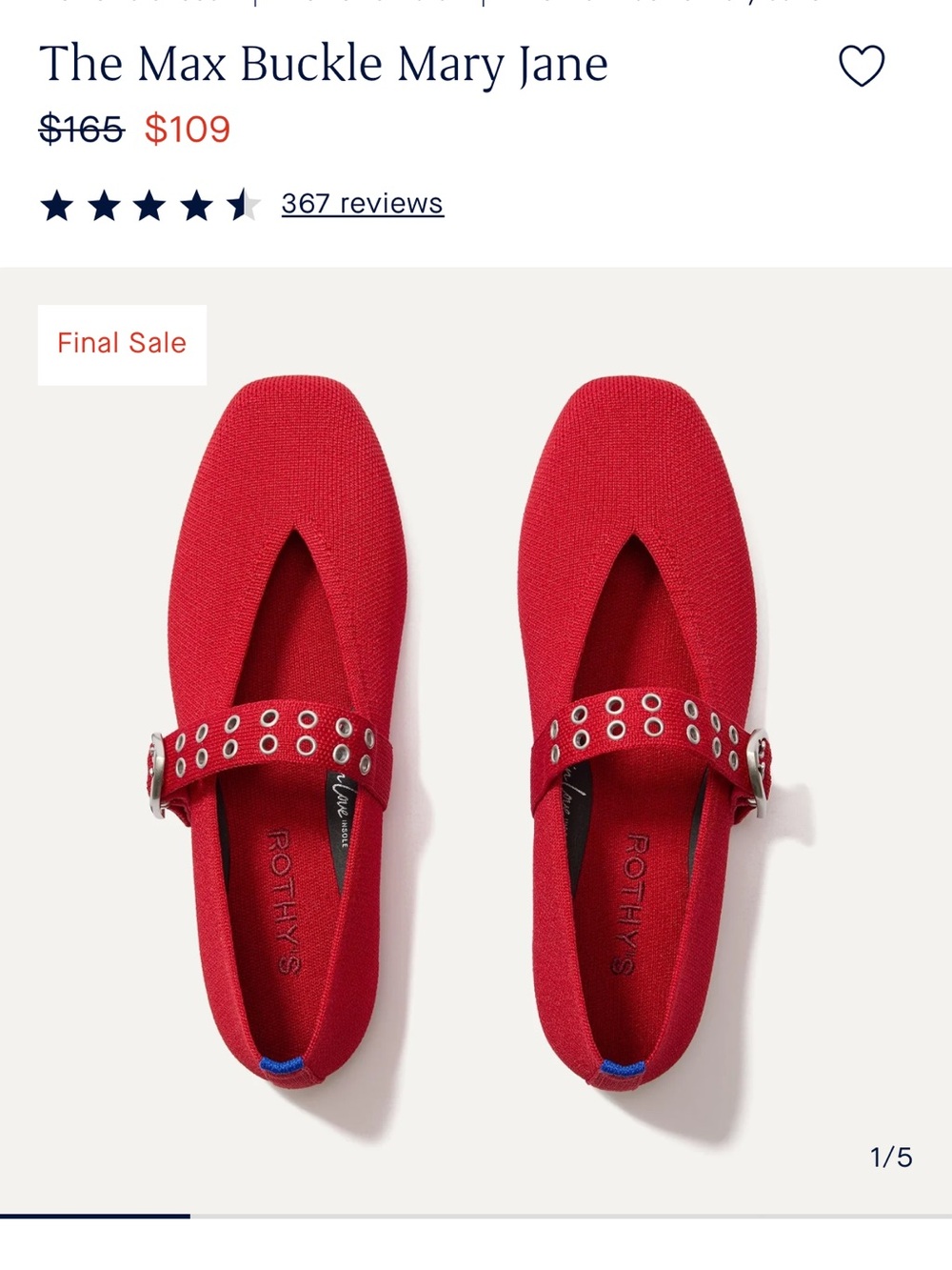 BRAND NEW Rothy's The Max Buckle Mary Jane - Red